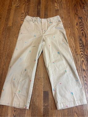 Rafaella Petites All-Over Embroidered Floral Khaki Crop Pants - Size 4P